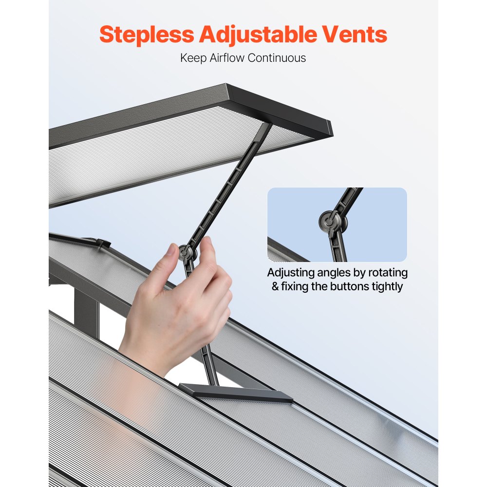 VEVOR Invernadero de Policarbonato de 236 x 346 x 207 cm, Invernadero para Exteriores con 2 Ventanas de Ventilación, Puerta con Bisagras, kit de Invernadero de Aluminio para Jardín y Patio Trasero