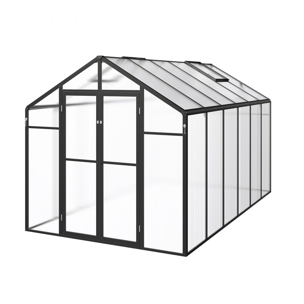 VEVOR Invernadero de Policarbonato de 236 x 346 x 207 cm, Invernadero para Exteriores con 2 Ventanas de Ventilación, Puerta con Bisagras, kit de Invernadero de Aluminio para Jardín y Patio Trasero