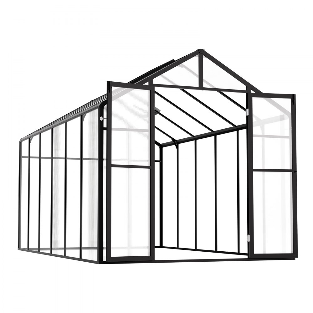 VEVOR Invernadero de Policarbonato de 236 x 346 x 207 cm, Invernadero para Exteriores con 2 Ventanas de Ventilación, Puerta con Bisagras, kit de Invernadero de Aluminio para Jardín y Patio Trasero