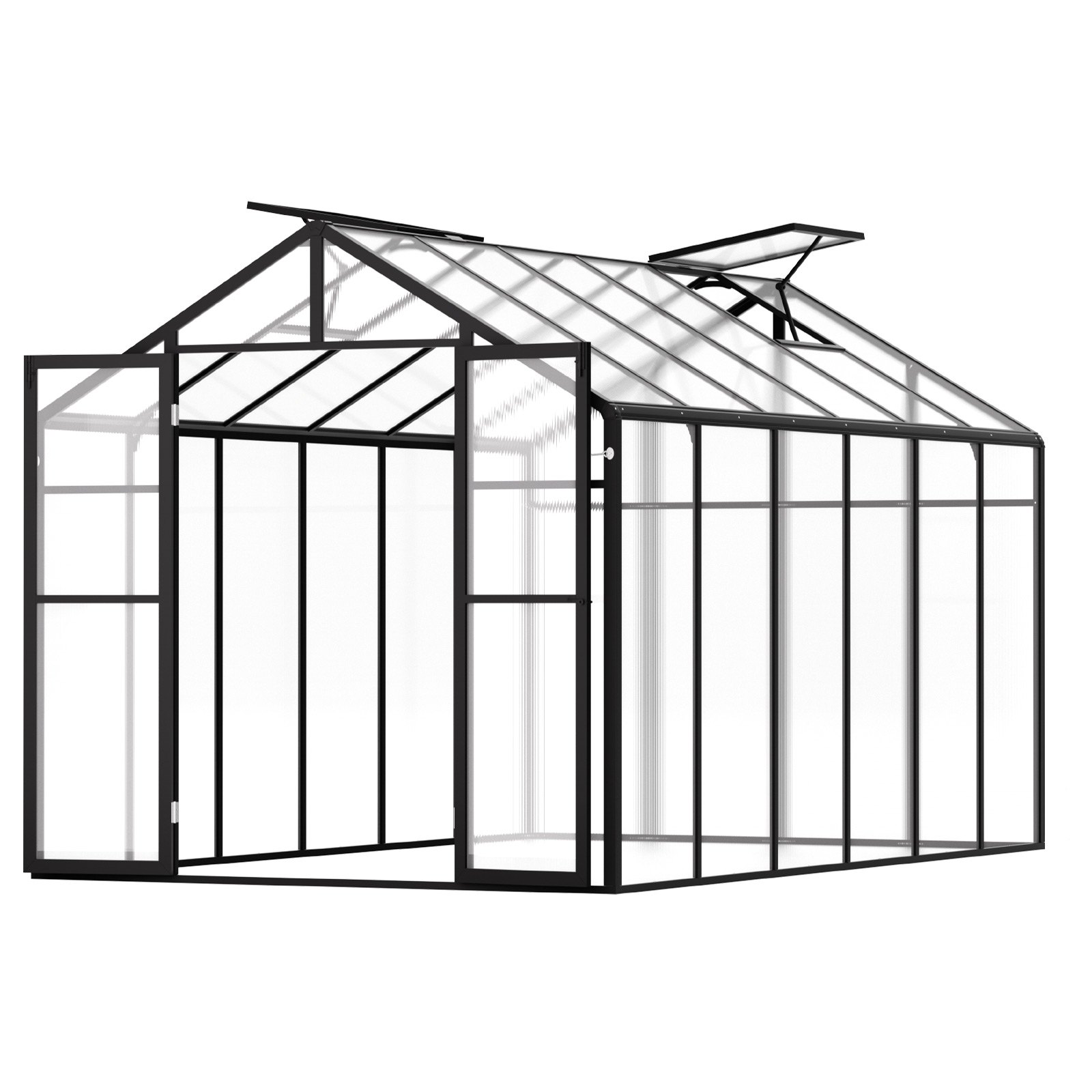 VEVOR Invernadero de Policarbonato de 236 x 346 x 207 cm, Invernadero para Exteriores con 2 Ventanas de Ventilación, Puerta con Bisagras, kit de Invernadero de Aluminio para Jardín y Patio Trasero