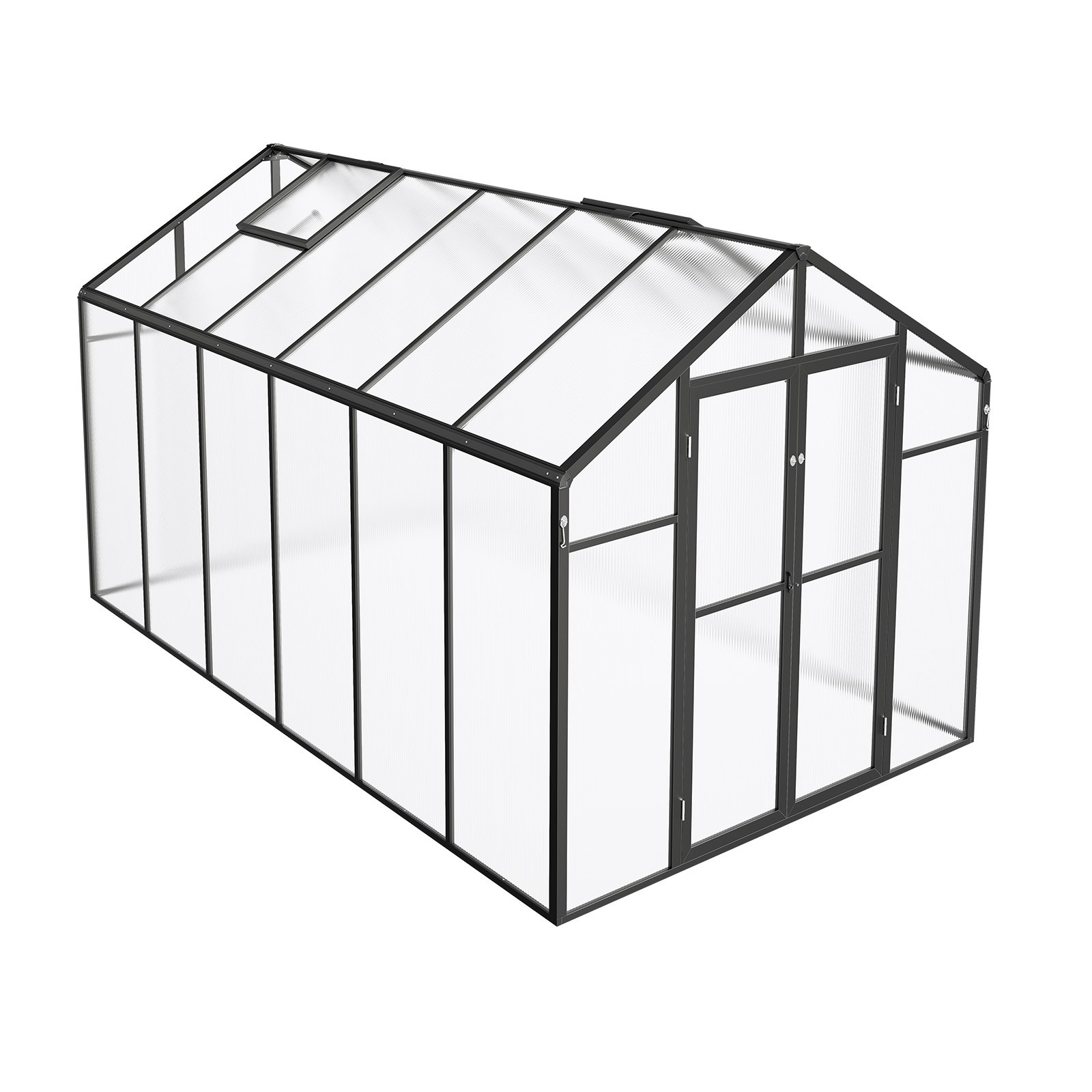 VEVOR Invernadero de Policarbonato de 236 x 346 x 207 cm, Invernadero para Exteriores con 2 Ventanas de Ventilación, Puerta con Bisagras, kit de Invernadero de Aluminio para Jardín y Patio Trasero