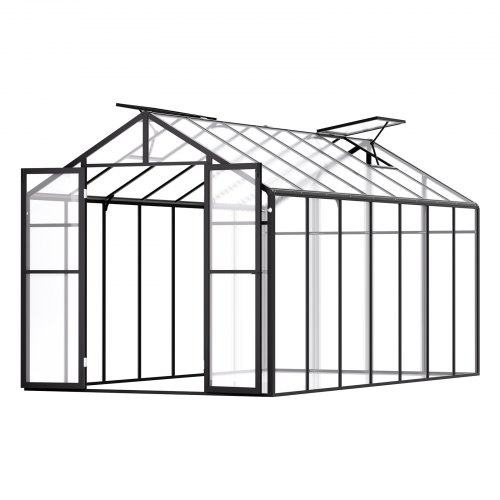 VEVOR Invernadero de Policarbonato de 236 x 402,5 x 207 cm, Invernadero para Exteriores con 2 Ventanas de Ventilación, Puerta con Bisagras, kit de Invernadero de Aluminio para Jardín y Patio Trasero