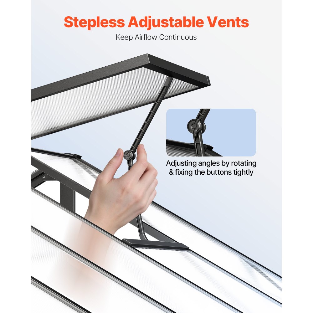 VEVOR Invernadero de Policarbonato de 236 x 402,5 x 207 cm, Invernadero para Exteriores con 2 Ventanas de Ventilación, Puerta con Bisagras, kit de Invernadero de Aluminio para Jardín y Patio Trasero