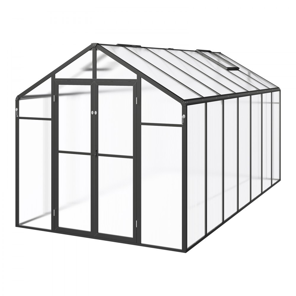 VEVOR Invernadero de Policarbonato de 236 x 402,5 x 207 cm, Invernadero para Exteriores con 2 Ventanas de Ventilación, Puerta con Bisagras, kit de Invernadero de Aluminio para Jardín y Patio Trasero