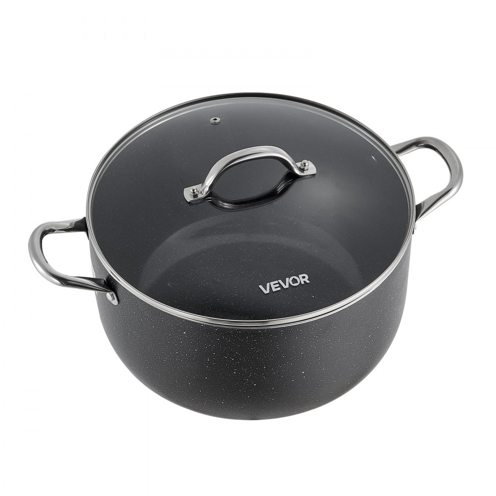 VEVOR Olla de Aleación de Aluminio Capacidad de 11,4 L, Olla con Revestimiento Cerámico, Tapa de Vidrio, Base de 2 Capas y Asas Soldadas Reforzadas, Fácil de Transportar, Ideal para Sopas, Guisos
