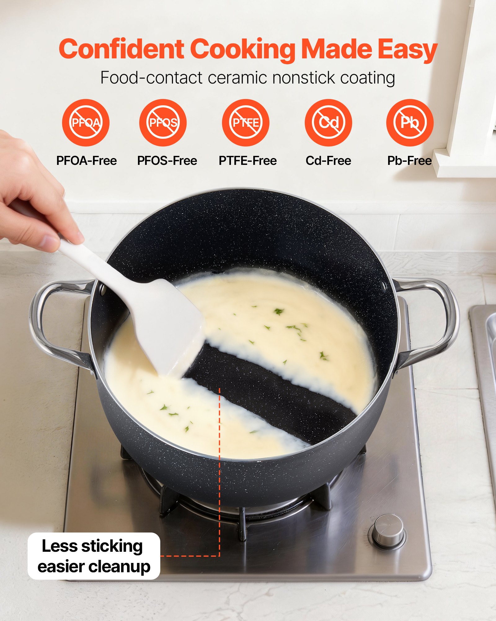 VEVOR Olla de Aleación de Aluminio Capacidad de 11,4 L, Olla con Revestimiento Cerámico, Tapa de Vidrio, Base de 2 Capas y Asas Soldadas Reforzadas, Fácil de Transportar, Ideal para Sopas, Guisos