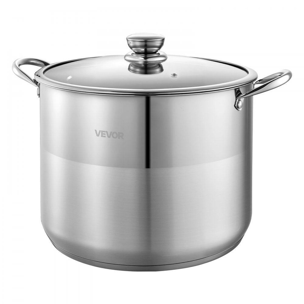 VEVOR Olla de Acero Inoxidable Capacidad de 15,1 L, Olla con Tapa de Vidrio y Asas Diametro de 32 cm, Ligero para Transportar, con Base de 5 Capas, Grande y Resistente, Ideal para Sopas, Guisos