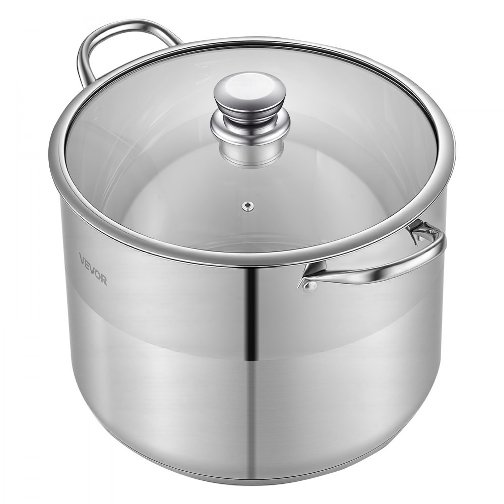 VEVOR Olla de Acero Inoxidable Capacidad de 15,1 L, Olla con Tapa de Vidrio y Asas Diametro de 32 cm, Ligero para Transportar, con Base de 5 Capas, Grande y Resistente, Ideal para Sopas, Guisos