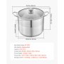 VEVOR Olla de Acero Inoxidable Capacidad de 15,1 L, Olla con Tapa de Vidrio y Asas Diametro de 32 cm, Ligero para Transportar, con Base de 5 Capas, Grande y Resistente, Ideal para Sopas, Guisos