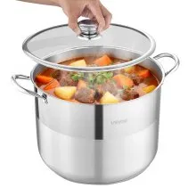 VEVOR Olla de Acero Inoxidable Capacidad de 15,1 L, Olla con Tapa de Vidrio y Asas Diametro de 32 cm, Ligero para Transportar, con Base de 5 Capas, Grande y Resistente, Ideal para Sopas, Guisos