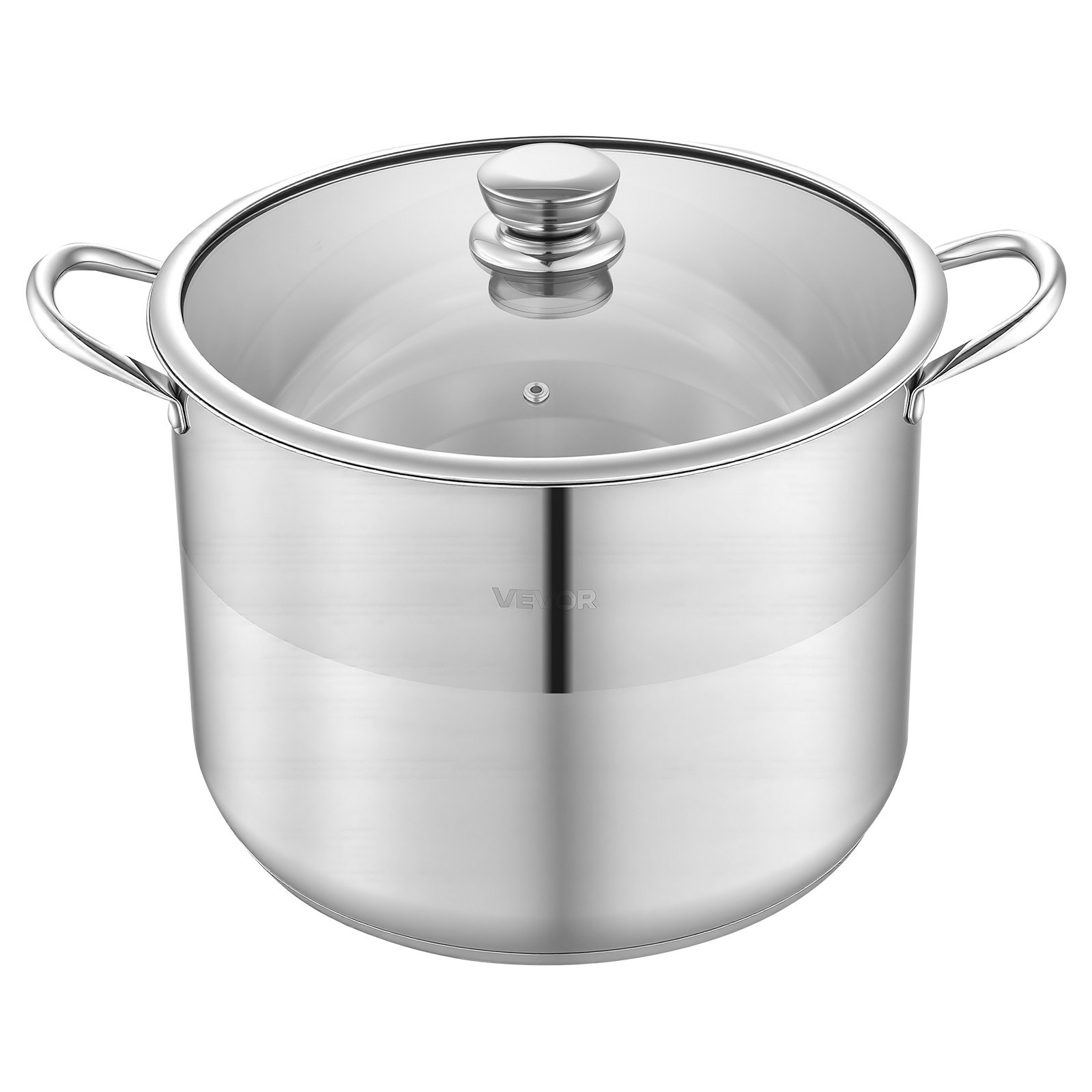 VEVOR Olla de Acero Inoxidable Capacidad de 15,1 L, Olla con Tapa de Vidrio y Asas Diametro de 32 cm, Ligero para Transportar, con Base de 5 Capas, Grande y Resistente, Ideal para Sopas, Guisos