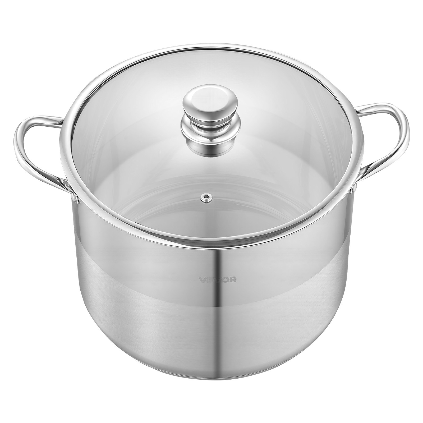 VEVOR Olla de Acero Inoxidable Capacidad de 15,1 L, Olla con Tapa de Vidrio y Asas Diametro de 32 cm, Ligero para Transportar, con Base de 5 Capas, Grande y Resistente, Ideal para Sopas, Guisos
