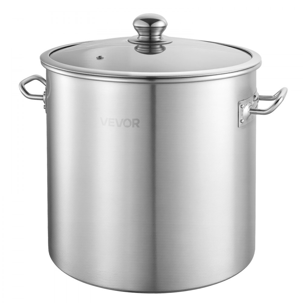 VEVOR Olla de Acero Inoxidable Capacidad de 19,9 L, Olla con Tapa de Vidrio y Asas Diametro Interno de 30 cm, Ligero para Transportar, Base de 3 Capas, Grande y Resistente, Ideal para Sopas, Guisos