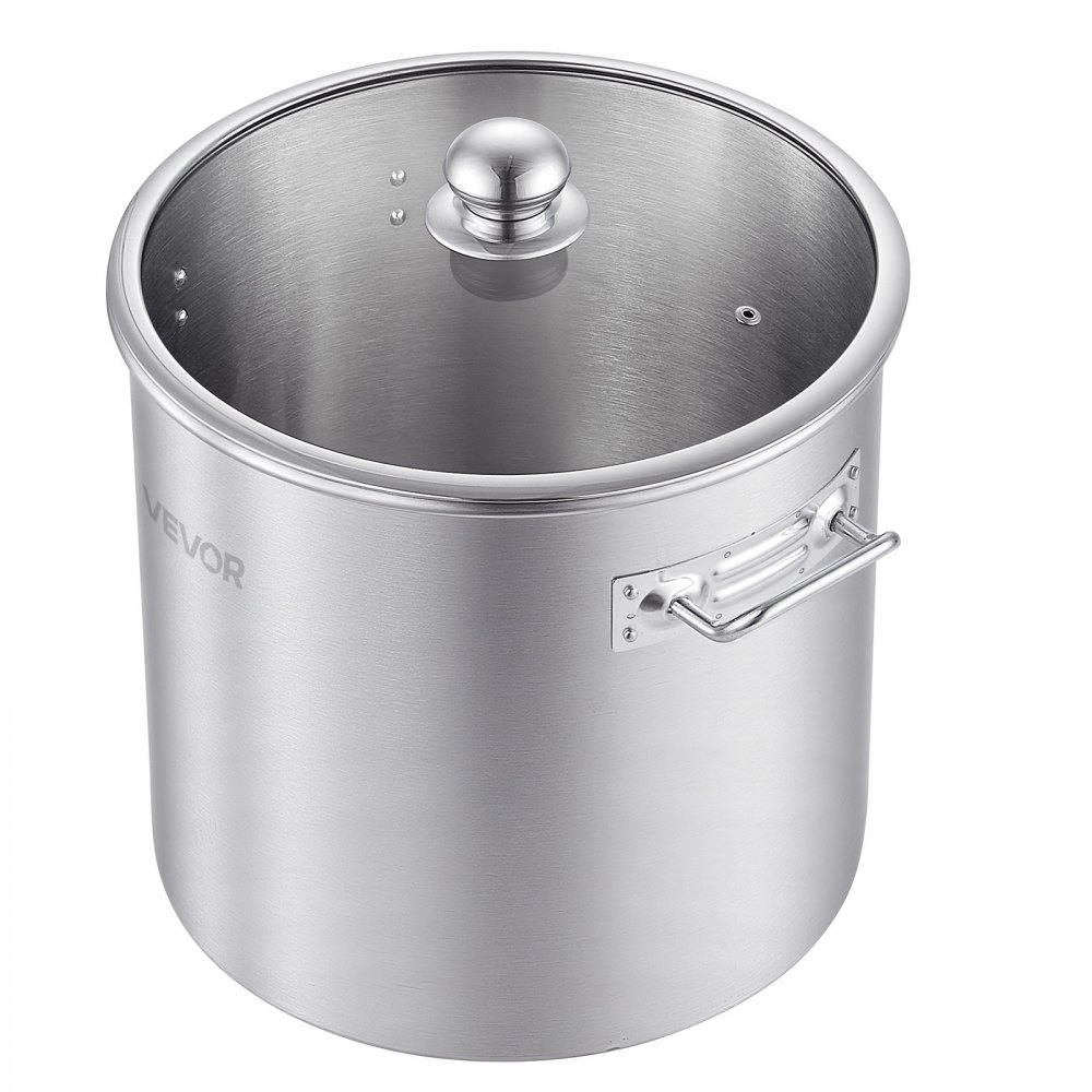 VEVOR Olla de Acero Inoxidable Capacidad de 19,9 L, Olla con Tapa de Vidrio y Asas Diametro Interno de 30 cm, Ligero para Transportar, Base de 3 Capas, Grande y Resistente, Ideal para Sopas, Guisos