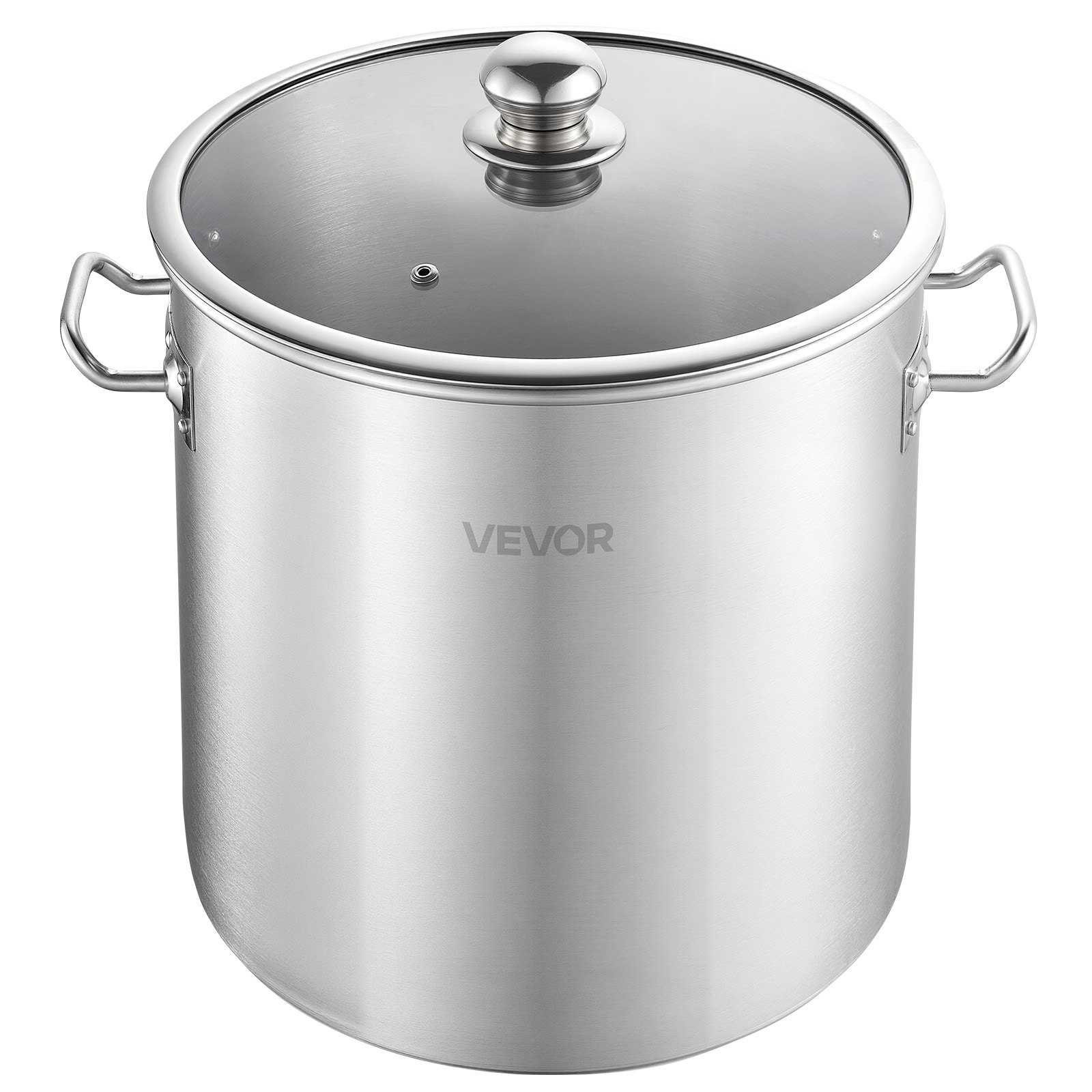 VEVOR Olla de Acero Inoxidable Capacidad de 19,9 L, Olla con Tapa de Vidrio y Asas Diametro Interno de 30 cm, Ligero para Transportar, Base de 3 Capas, Grande y Resistente, Ideal para Sopas, Guisos