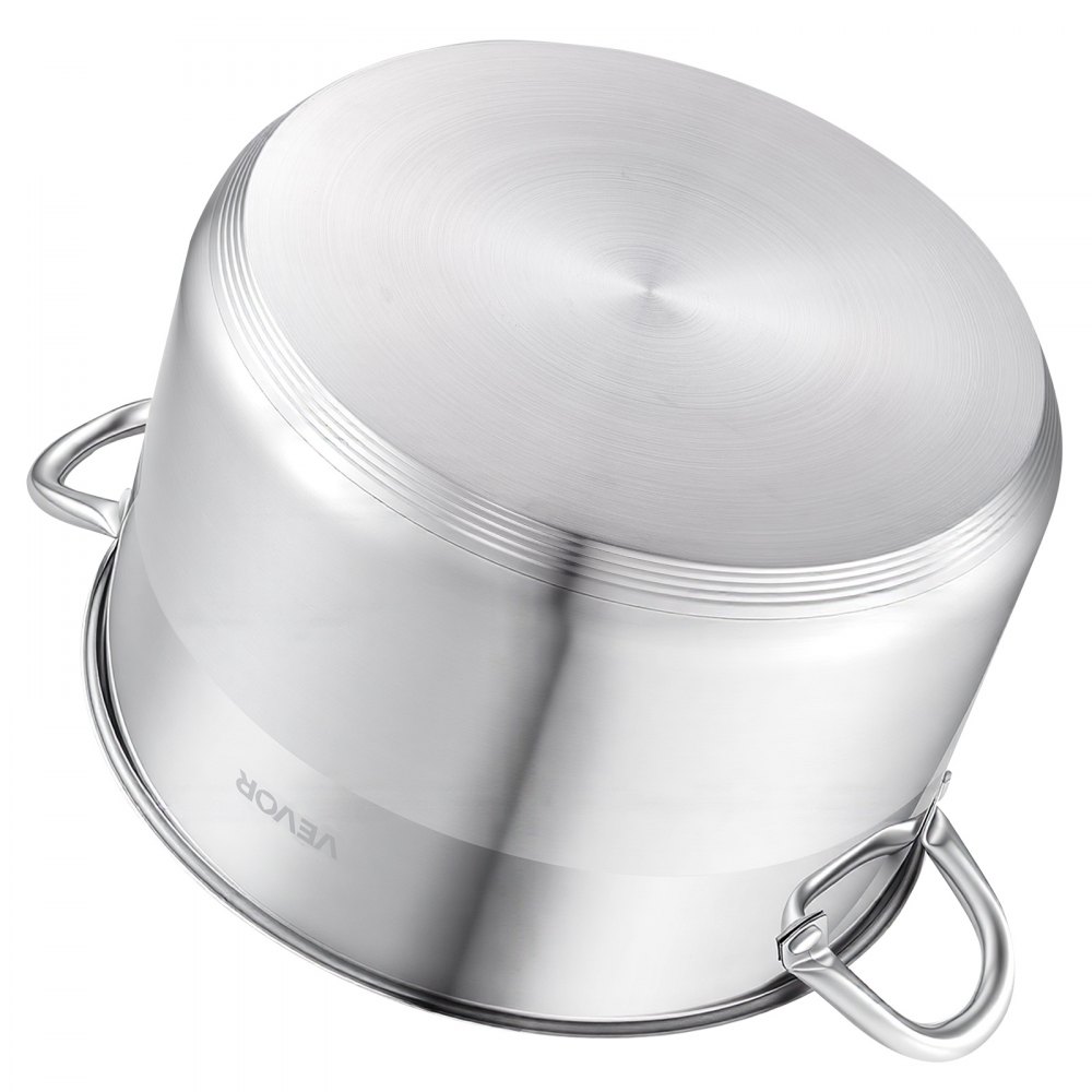 VEVOR Olla de Acero Inoxidable Capacidad de 7,6 L, Olla con Tapa de Vidrio y Asas Diametro de 24 cm, Ligero para Transportar, con Base de 5 Capas, Grande y Resistente, Ideal para Sopas, Guisos