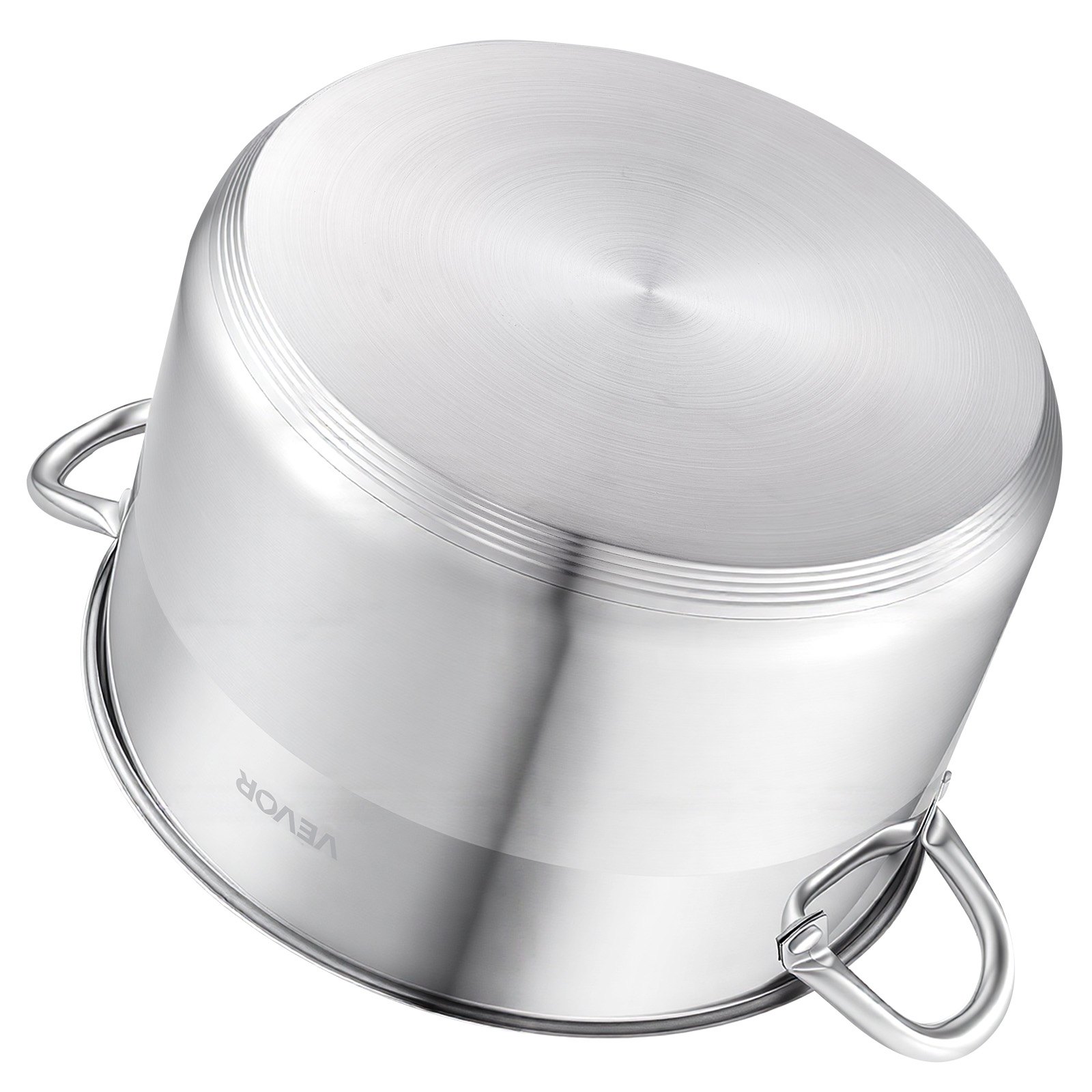 VEVOR Olla de Acero Inoxidable Capacidad de 7,6 L, Olla con Tapa de Vidrio y Asas Diametro de 24 cm, Ligero para Transportar, con Base de 5 Capas, Grande y Resistente, Ideal para Sopas, Guisos