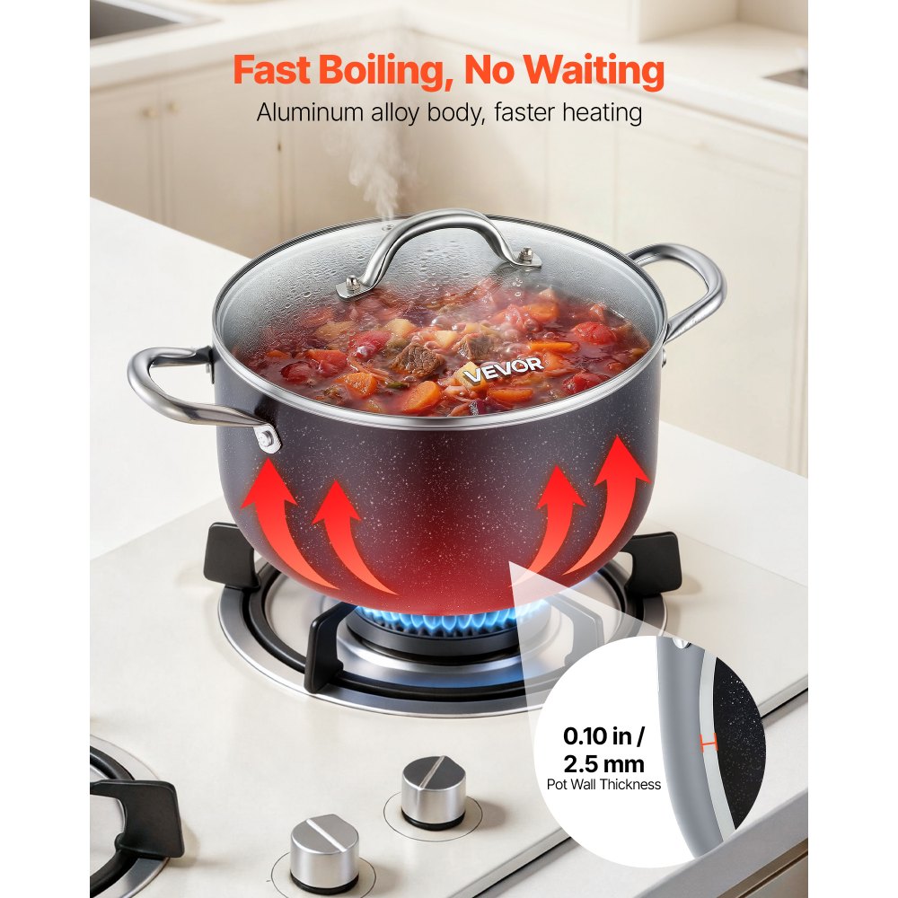 VEVOR Olla de Aleación de Aluminio Capacidad de 7,6 L, Olla con Revestimiento Cerámico, Tapa de Vidrio, Base de 2 Capas y Asas Soldadas Reforzadas, Fácil de Transportar, Ideal para Sopas, Guisos