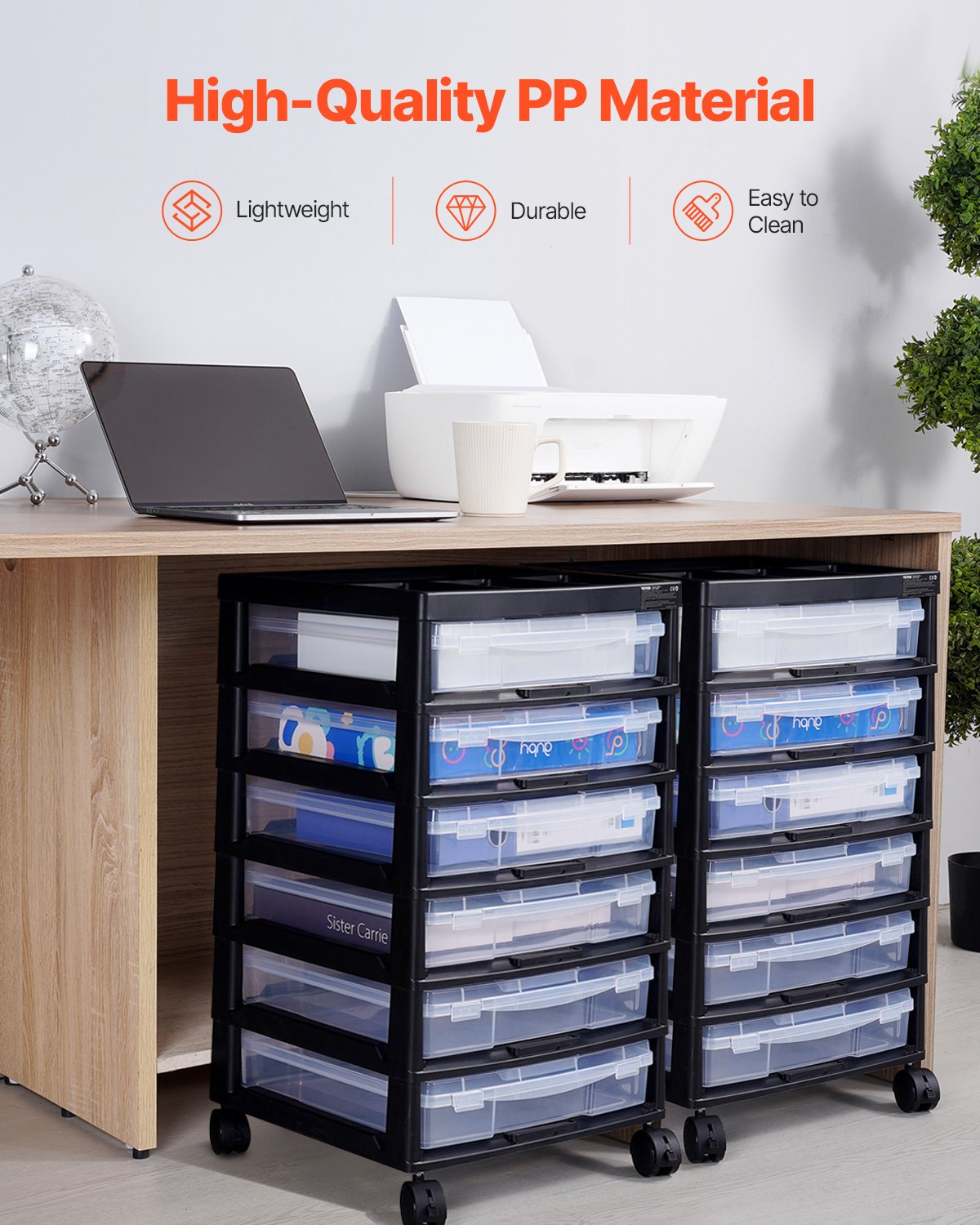 VEVOR Carrito de Almacenamiento con Ruedas para Álbumes de Recortes 6 Niveles con Organizador Superior 4 Ruedas Extraíbles para Suministros de Oficina, Arte, Manualidades, Cajas No Incluidas