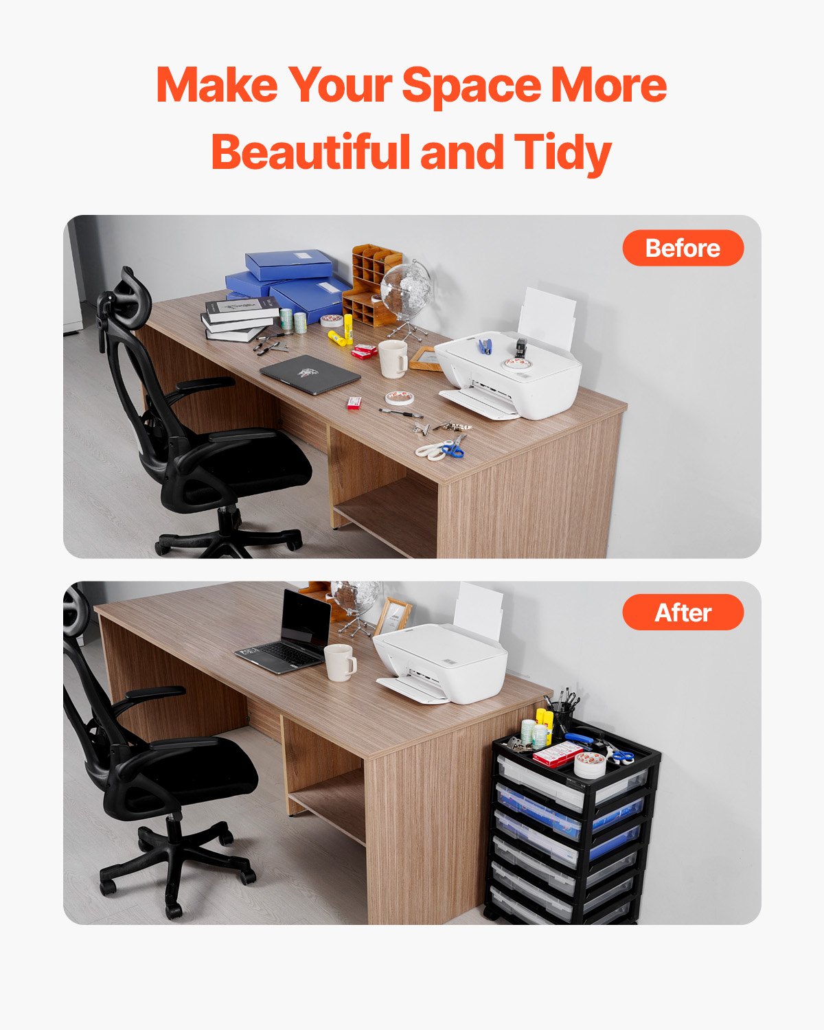 VEVOR Carrito de Almacenamiento con Ruedas para Álbumes de Recortes 6 Niveles con Organizador Superior con 6 Estuches Transparentes y 4 Ruedas Extraíbles para Suministros de Arte, Marco Negro