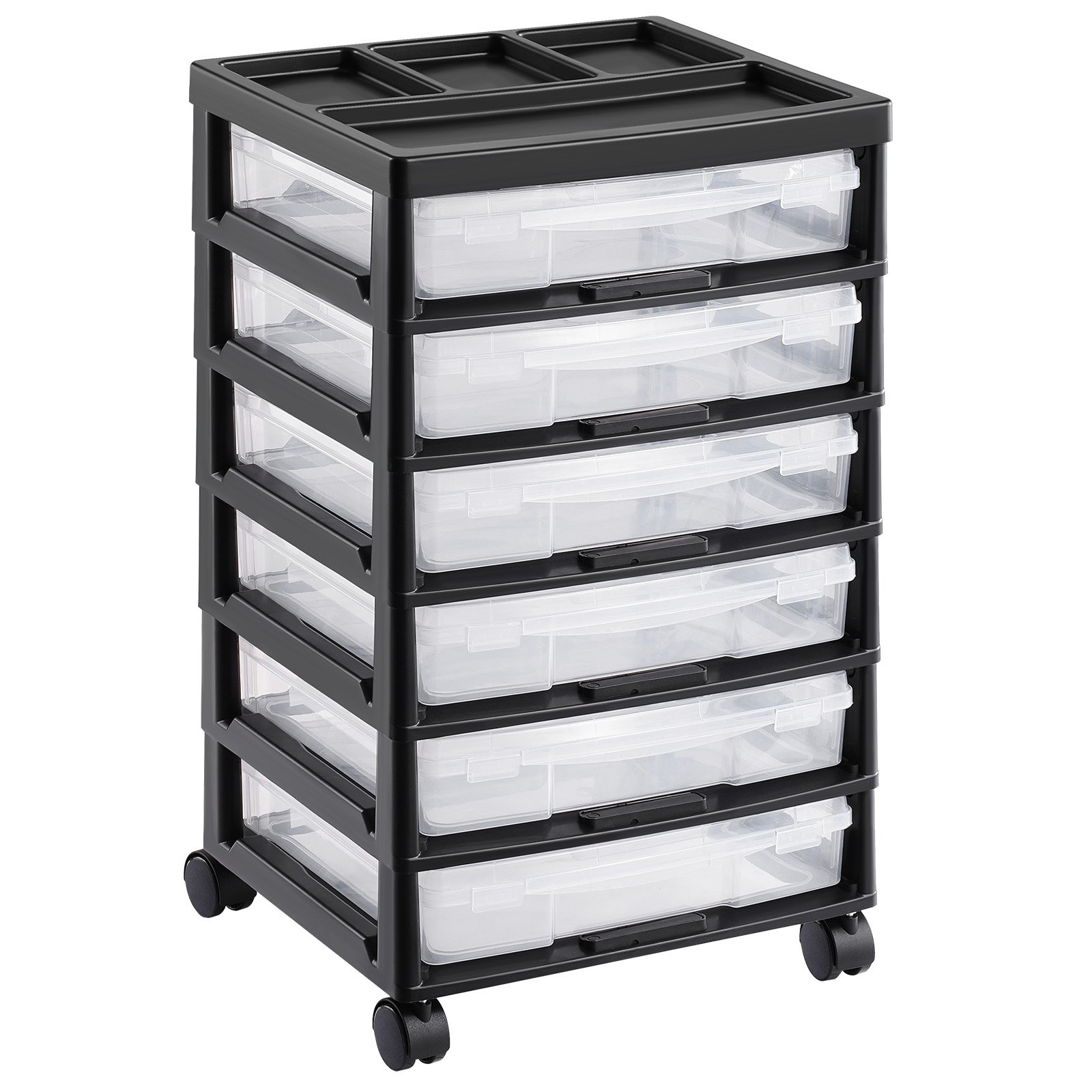 VEVOR Carrito de Almacenamiento con Ruedas para Álbumes de Recortes 6 Niveles con Organizador Superior con 6 Estuches Transparentes y 4 Ruedas Extraíbles para Suministros de Arte, Marco Negro