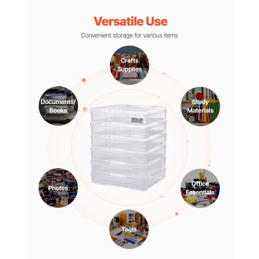 VEVOR Storage Box for Scrapbook Paper, Photos, and Craft Paper, 6-Pack Stackable Plastic Board Game Boxes for Easy Transport and Storage, Office Supplies, and Craft Supplies