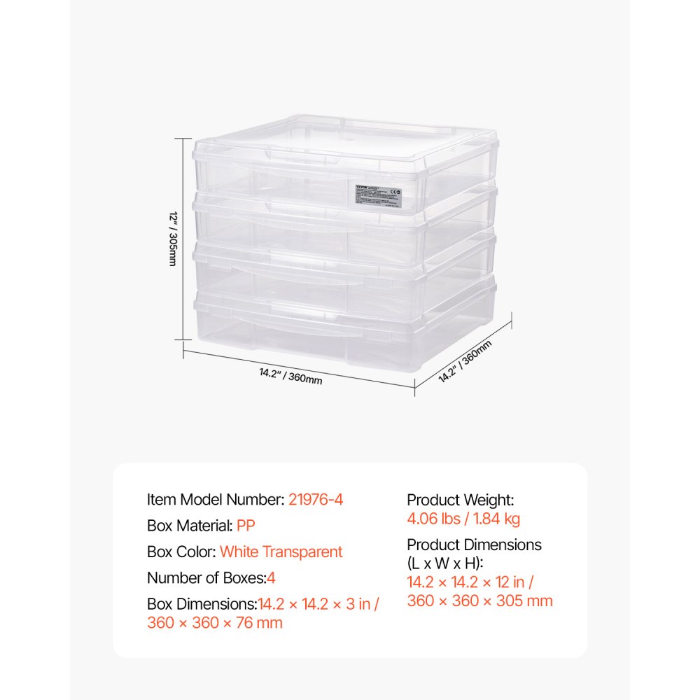 VEVOR Storage Box for Scrapbook Paper, Photos, and Craft Paper, 4-Pack Stackable Plastic Board Game Boxes for Easy Transport and Storage, Office Supplies, and Craft Supplies