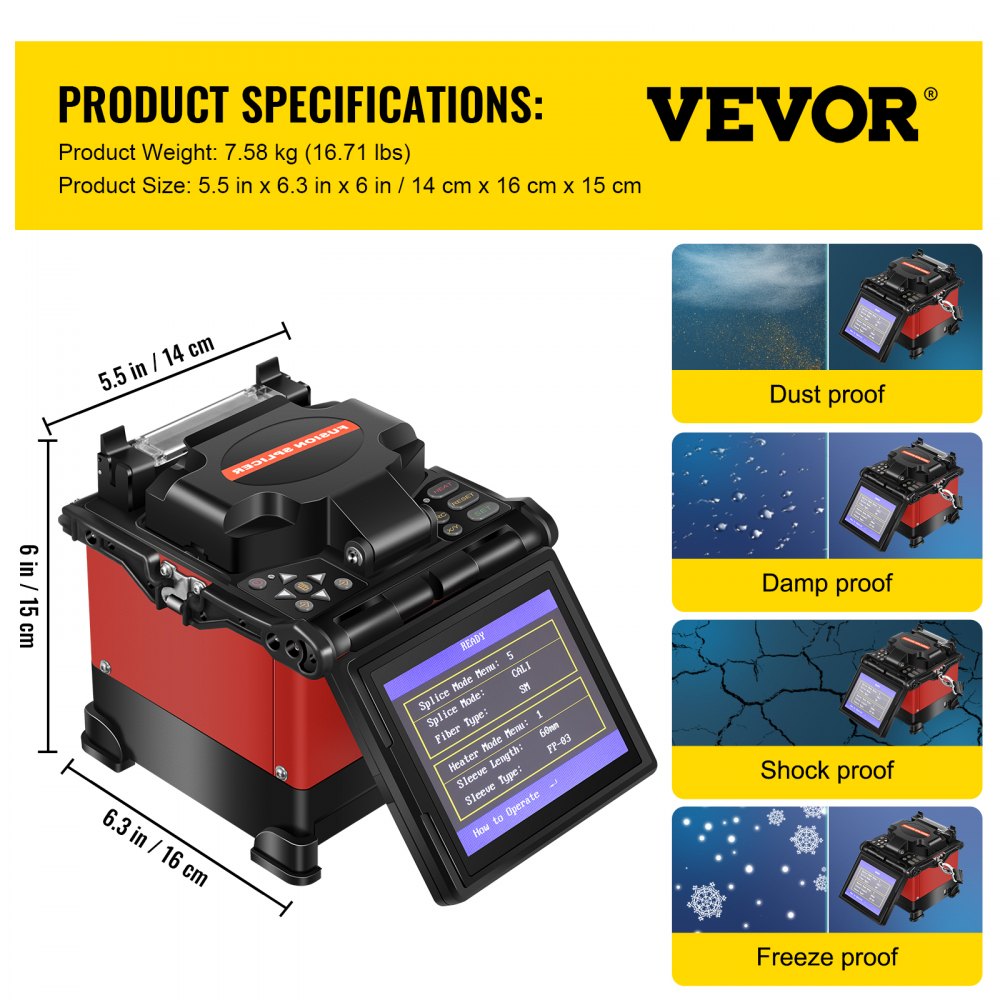 VEVOR Máquina de Empalme de Soldadura 5200 mah Empalmador de Fusión de Fibra