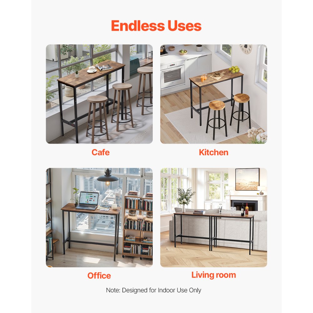 VEVOR Mesa Alta de Bar con Estructura de Metal Resistente Mesa de Comedor Estrecha y Larga para Cocina Mostrador de Cócteles Fácil de Montar 99 x 40,6 x 90,2 cm para Fiestas en Sala de Estar