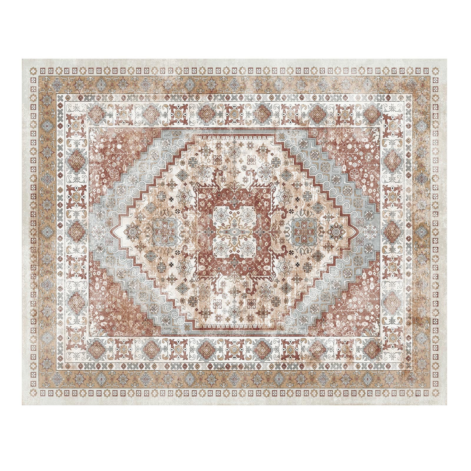 VEVOR Alfombra Suave de 2,4 x 3 m Alfombra de Área Pelo Corto Antideslizante Resistente al Desgarro Elegante Ideal para Dormitorio, Oficina, Sala de Estar, Habitación Infantil, Entrada, Marrón Rojo