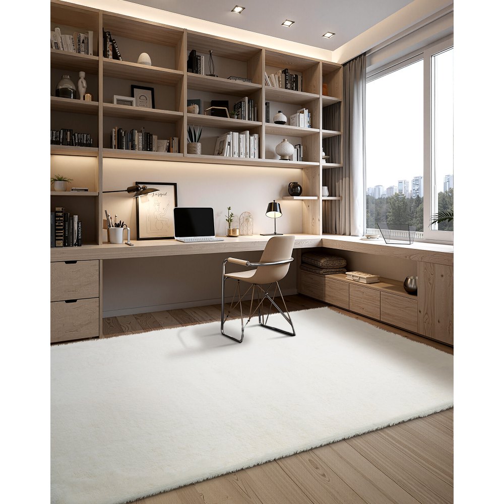 VEVOR Alfombra de Pelo Largo Rectangular, 3048 x 2438 mm, Mullida y de Triple Capa, 35 mm de Altura, para Salón, Dormitorio y Salón, sin Pelusa y muy Suave, Marfil Blanco, para Hogares Modernos