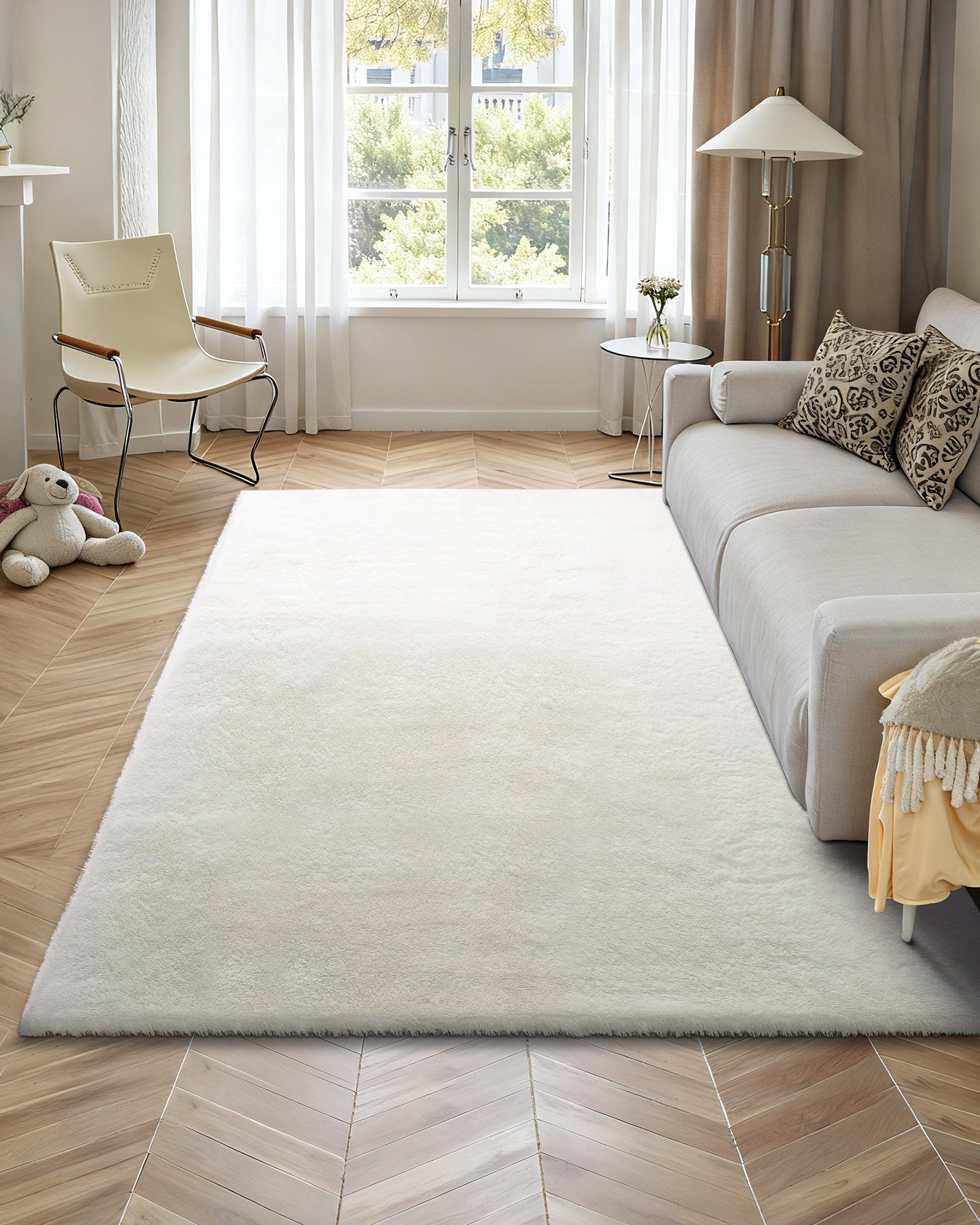 VEVOR Alfombra de Pelo Largo Rectangular, 3048 x 2438 mm, Mullida y de Triple Capa, 35 mm de Altura, para Salón, Dormitorio y Salón, sin Pelusa y muy Suave, Marfil Blanco, para Hogares Modernos