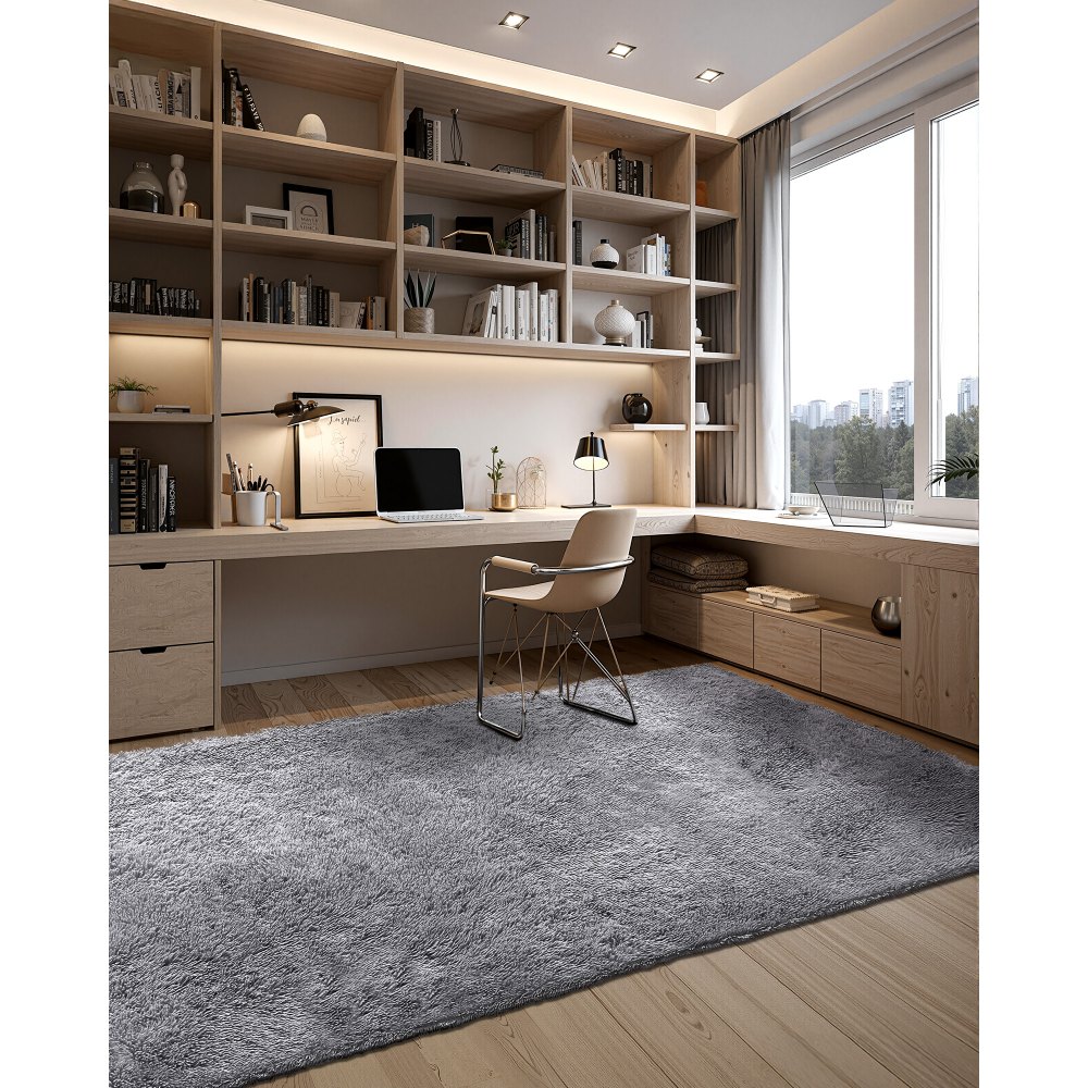 VEVOR Alfombra de Pelo Largo 3048 x 2438 mm, Mullida, de Triple Capa, para Salón, Dormitorio y Salón, Suave como Una Nube y sin Pelusa, Forma de Rectángulo, Color Gris, Altura del Pelo 35 mm