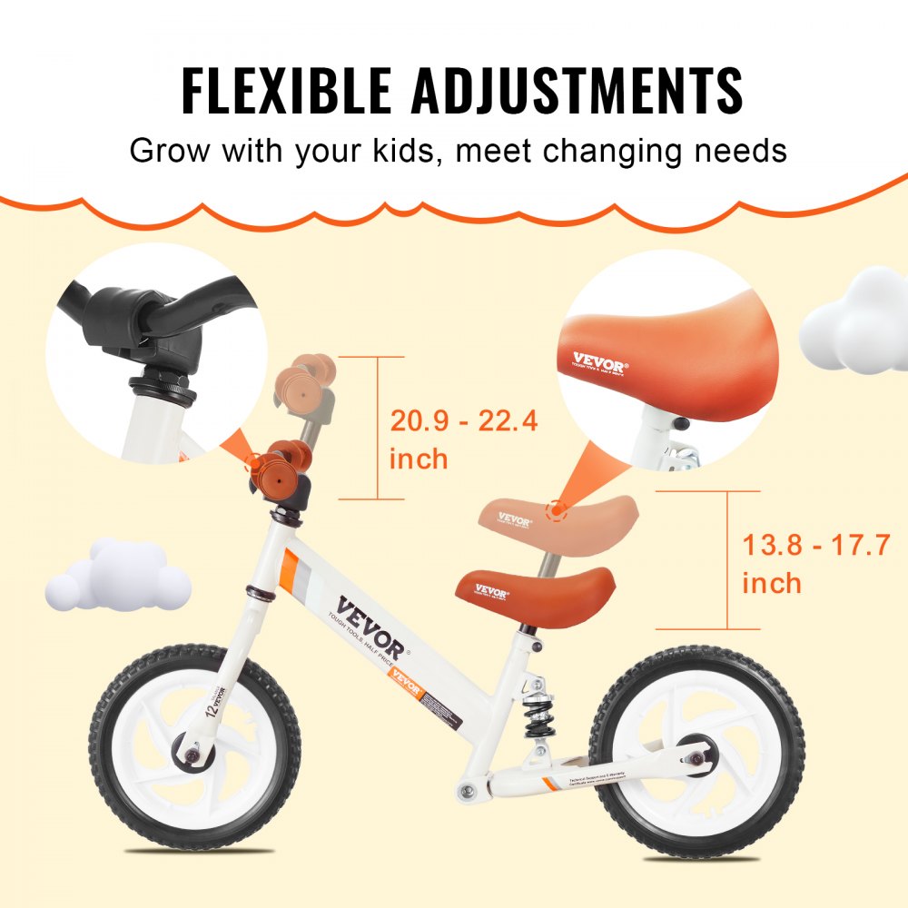 VEVOR balance bike for toddlers, 12-inch carbon steel children's bicycle with adjustable seat and handlebars, EVA foam tires, pedal-free balance bike, gift for boys and girls aged 1-5 years, 25 kg weight capacity