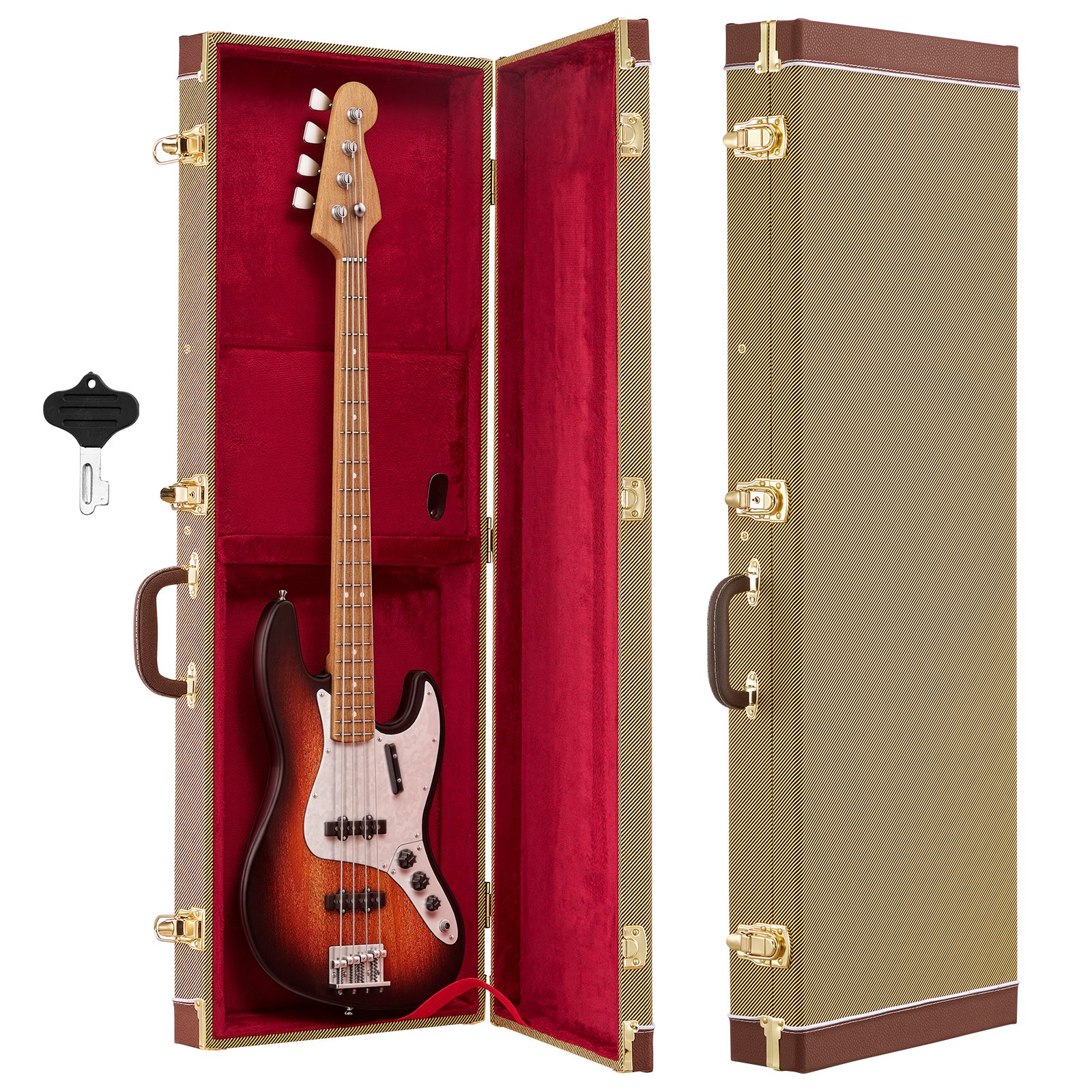 VEVOR Estuche Rígido para Guitarra Eléctrica de 39 pulgadas 99,1 cm Dorado, Rectangular, Para Guitarras ST/Tele, Con Cerradura, Acolchado, Llave, Compartimento para Accesorios, Resistente al Desgaste
