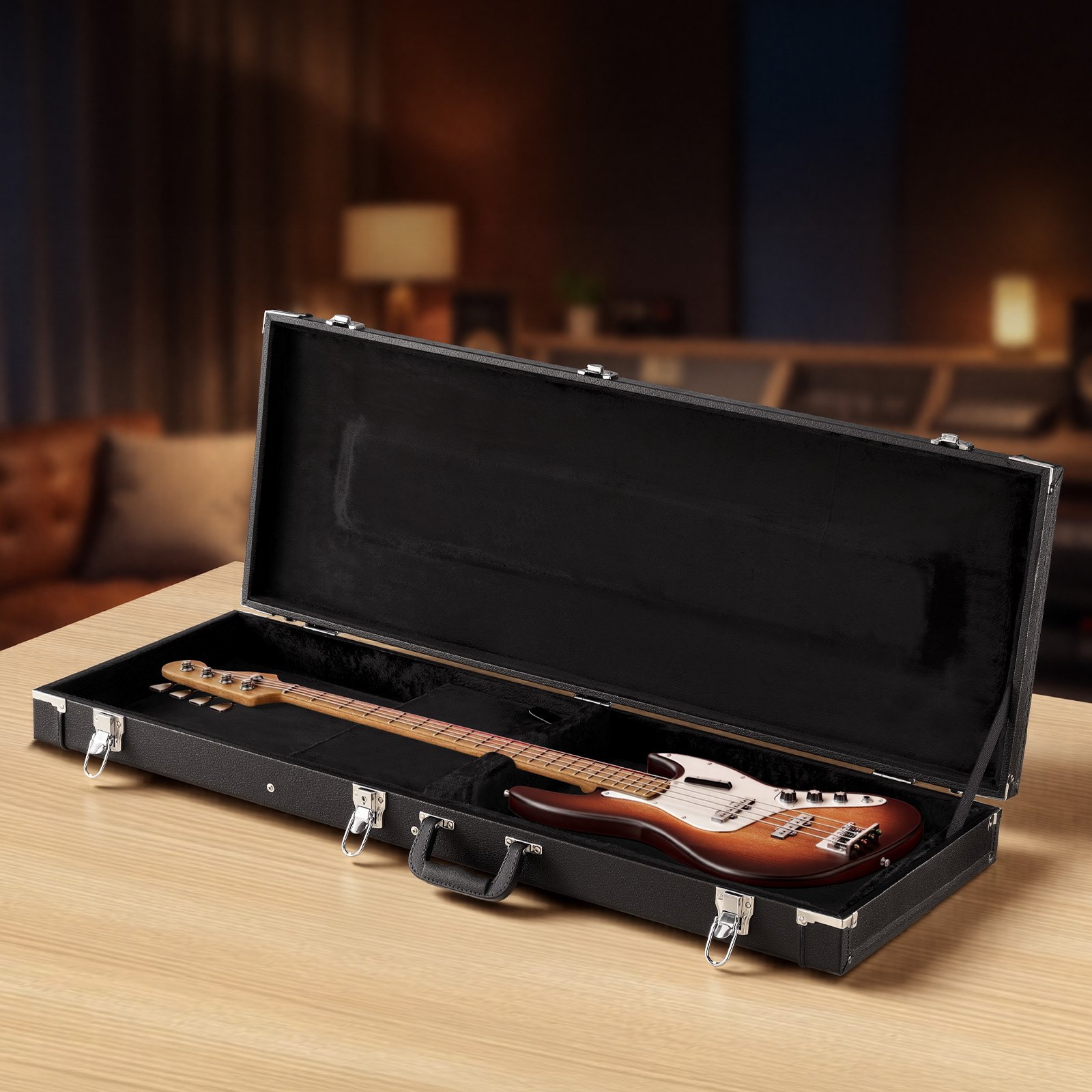 VEVOR Estuche Rígido para Guitarra Eléctrica de 39 pulgadas 99,1 cm Negro, Rectangular, Para Guitarras ST/Tele, Con Cerradura, Acolchado, Llave, Compartimento para Accesorios, Resistente al Desgaste