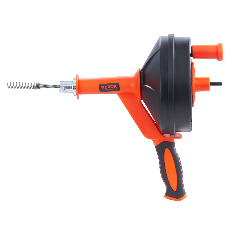 VEVOR Espiral de Limpieza de Tuberías 0,6x762 cm Serpiente de Fontanería con Accesorio de Perforación Desatascador de Desagües con Manguera Protectora y Guantes para Desatascar Inodoros, Cocina, Baño