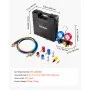 VEVOR Juego de Manómetros de 4 Vías para Carga de Refrigeración R134a R404A R1234yf R22, con Manguera de 1,5 m, Adaptadores, Acopladores Rápidos, Grifos para Mantenimiento de Aire Acondicionado