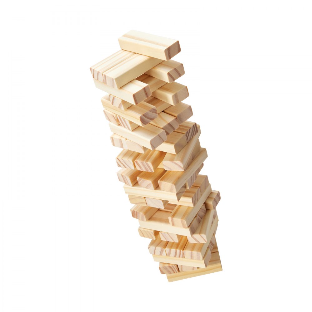 VEVOR Juego de Torre de Madera de Pino 75 x 25 x 15 mm con 54 Bloques, Altura de Apilamiento Estándar de 27 cm Juego de Apilamiento de Madera para 1 o Más Jugadores, Juego Familiar de Torre de Madera
