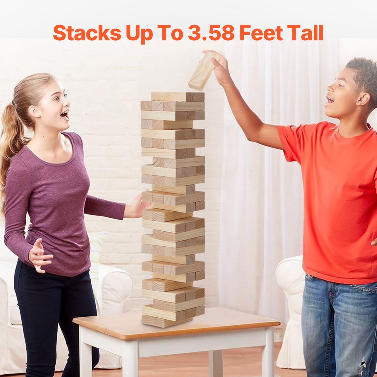 VEVOR Tumbling Tower with 54 Blocks, Scoreboard & Carrying Bag, Pine Wood Tumbling Tower, Wooden Tower Height up to 54 cm, Wooden Stacking Game, Tumbling Tower Family Game for Indoor/Outdoor Parties