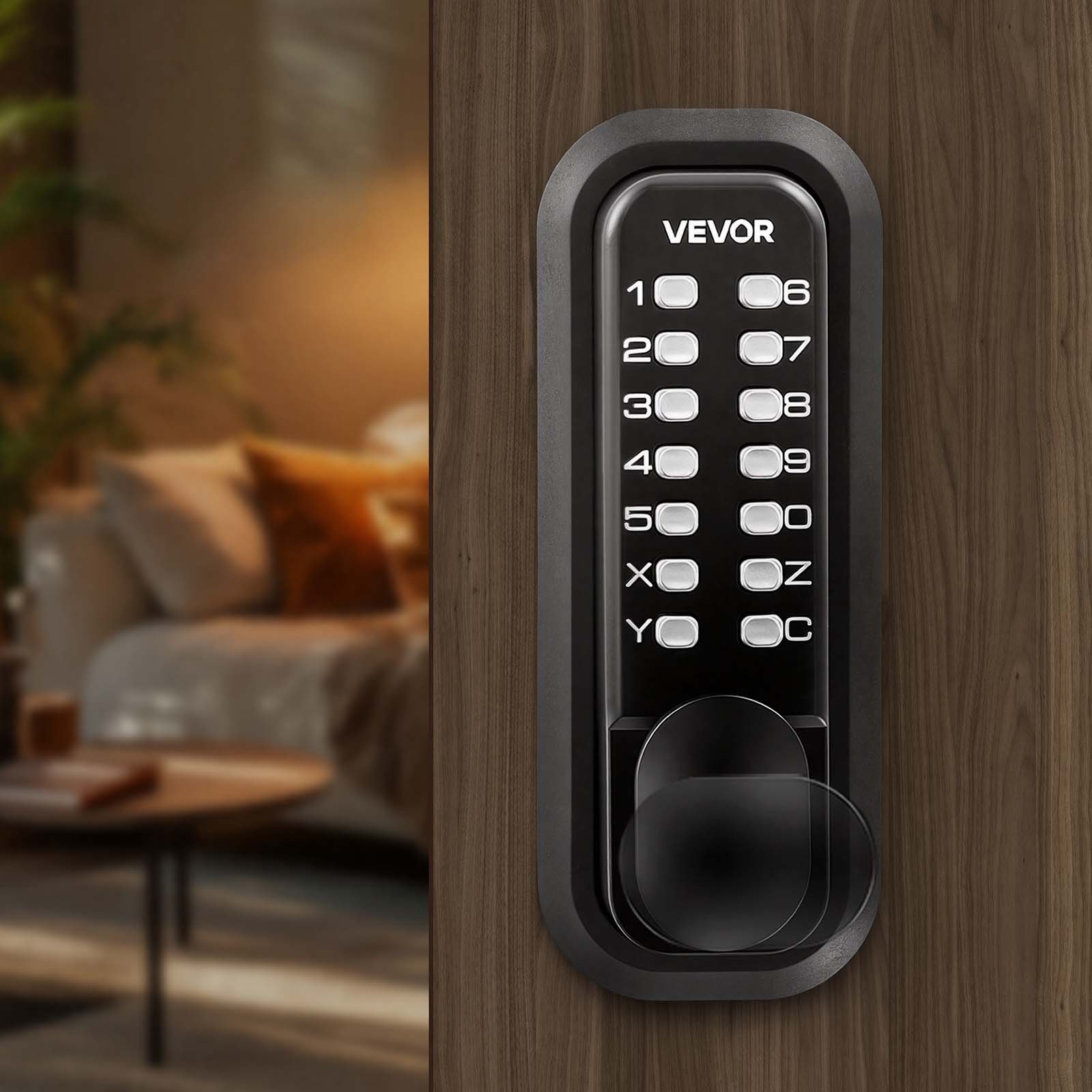 VEVOR Cerradura de Código Mecánica con Teclado, 4 a 7 Dígitos sin Llaves, Aleación de Zinc, con Manija, 4 Husillos, Pomo y Bloqueo Automático para Puertas 35 a 65 mm, Garaje Exterior Jardín Entrada