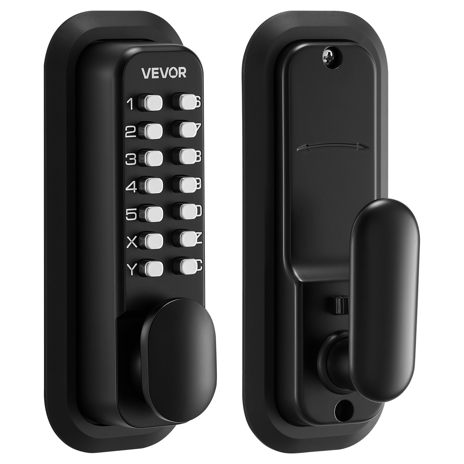 VEVOR Cerradura de Código Mecánica con Teclado, 4 a 7 Dígitos sin Llaves, Aleación de Zinc, con Manija, 4 Husillos, Pomo y Bloqueo Automático para Puertas 35 a 65 mm, Garaje Exterior Jardín Entrada