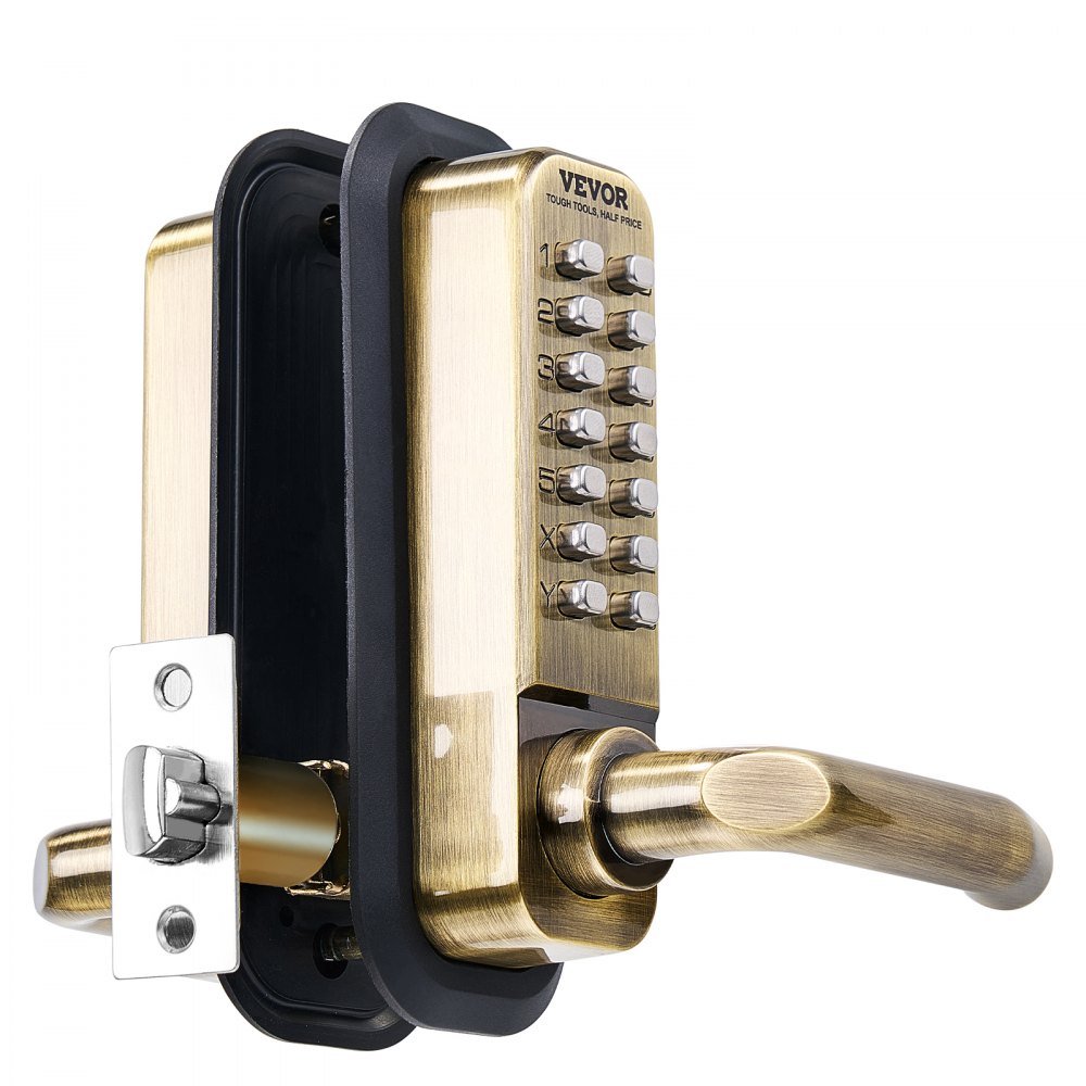 VEVOR Cerradura de Combinación Mecánica con Teclado de Doble Cara 14 Teclas, Cerradura de Puerta sin Llave con Manija, Bloqueo de Código para Puertas de 35 a 65 mm de Grosor para Oficina, Patio