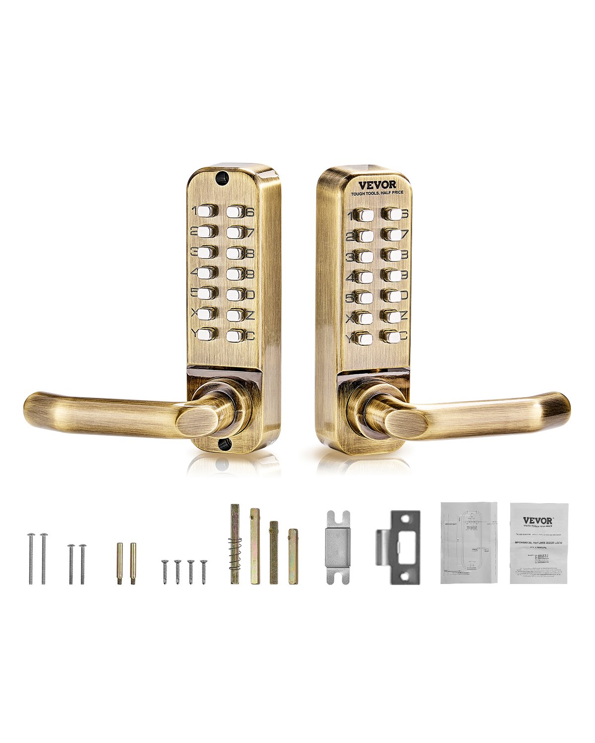 VEVOR Cerradura de Combinación Mecánica con Teclado de Doble Cara 14 Teclas, Cerradura de Puerta sin Llave con Manija, Bloqueo de Código para Puertas de 35 a 65 mm de Grosor para Oficina, Patio