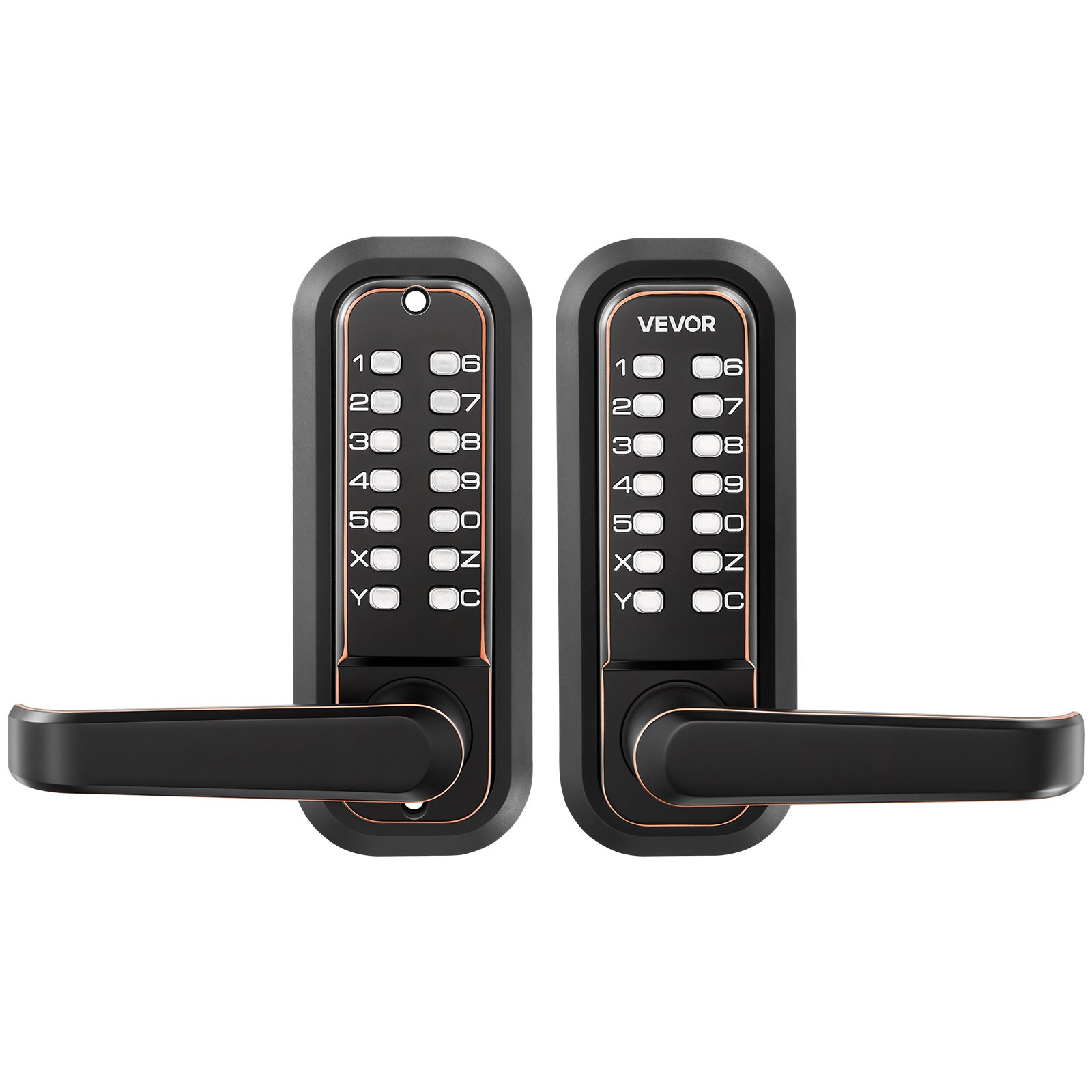 VEVOR Cerradura de Código Mecánica de Doble Cara con Teclado, 4 a 7 Dígitos sin Llaves, Aleación de Zinc, con Manija Husillos Bloqueo Automático para Puertas 35 a 65 mm, Entrada Garaje Exterior Jardín