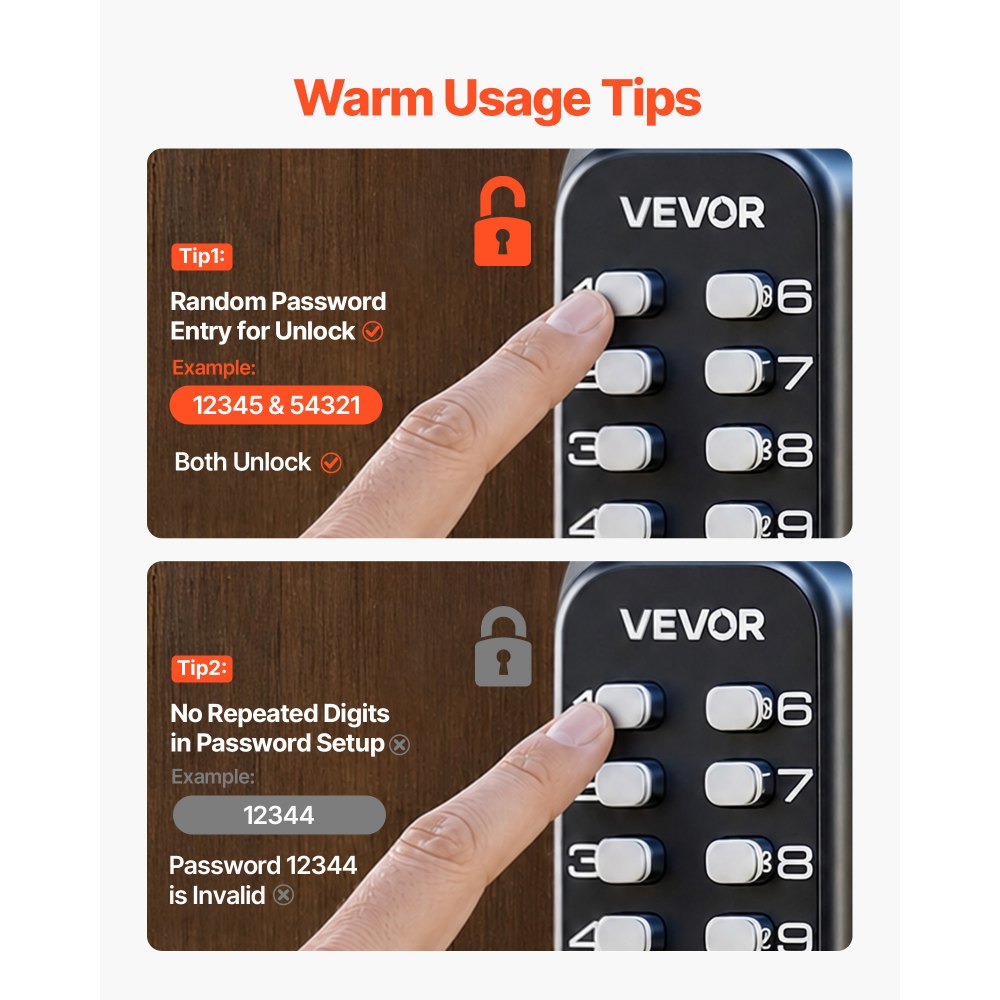 VEVOR Cerradura de Código Mecánica con Teclado, 4 a 7 Dígitos sin Llaves, Aleación de Zinc, Cerradura de Combinación con Bloqueo Automático para Puertas 35 a 65 mm, Entrada, Garaje, Jardín, Exterior