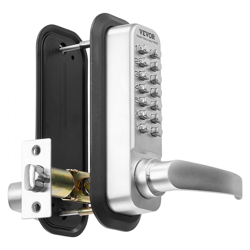 VEVOR mechanical keyless door lock with double-sided keypad (14 keys), stainless steel keyless door lock, built-in code lock for house, office, outdoor fence, garage