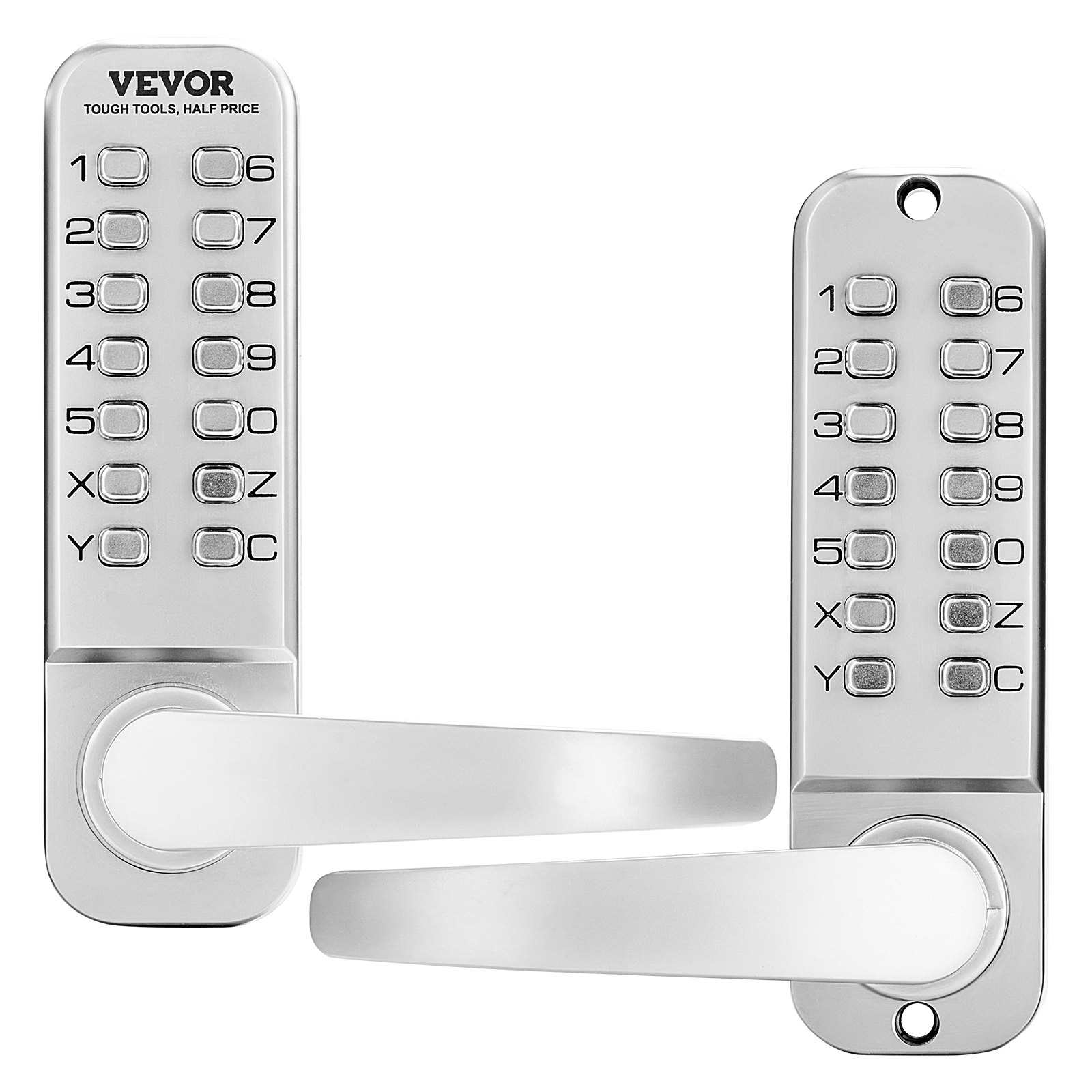 VEVOR Cerradura de Combinación Mecánica con Teclado de Doble Cara 14 Teclas, Cerradura de Puerta sin Llave con Manija, Bloqueo de Código Incorporado para el Hogar, Oficina, Cerca, Garaje, Plata