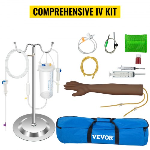 VEVOR Brazo de Entrenamiento Intravenoso, 40,5-68,5 cm Kit de Brazo de Práctica Intravenoso, Longitud del Brazo 55 cm Modelo de Brazo de Inyección Intravenosa, Brazo de Práctica de PVC, Piel Oscura