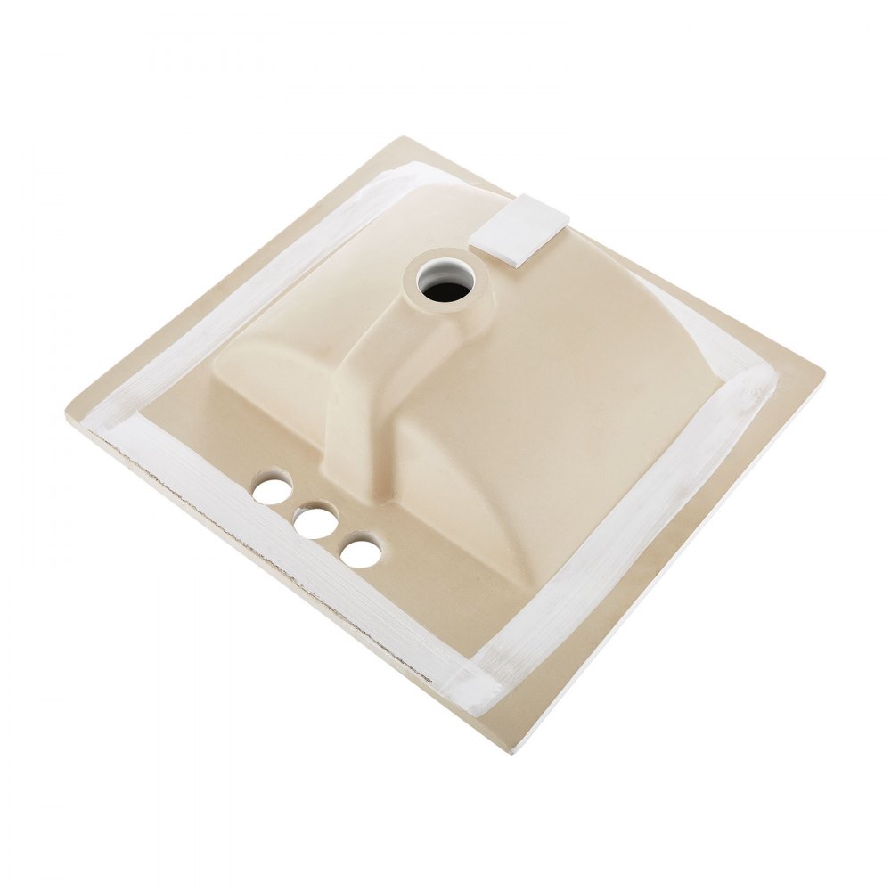 VEVOR Lavabo Semiencastrado Rectangular, 510 x 465 x 170 mm, Sobre Encimera con Rebosadero y 3 Orificios para Grifo, Moderno Lavabo Empotrado para Espacios Pequeños, Cocina y Baño, Color Blanco
